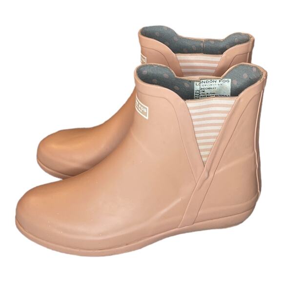 London Fog Piccadilly Pink Short Rubber Rain Boots Pull -On Size 7 - Picture 2 of 6